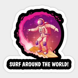 Astronaut in spacesuit standing on surfboard and surfing in milky way stars Sticker